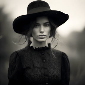 黑白悲伤艺术风格戴帽美女写真图片